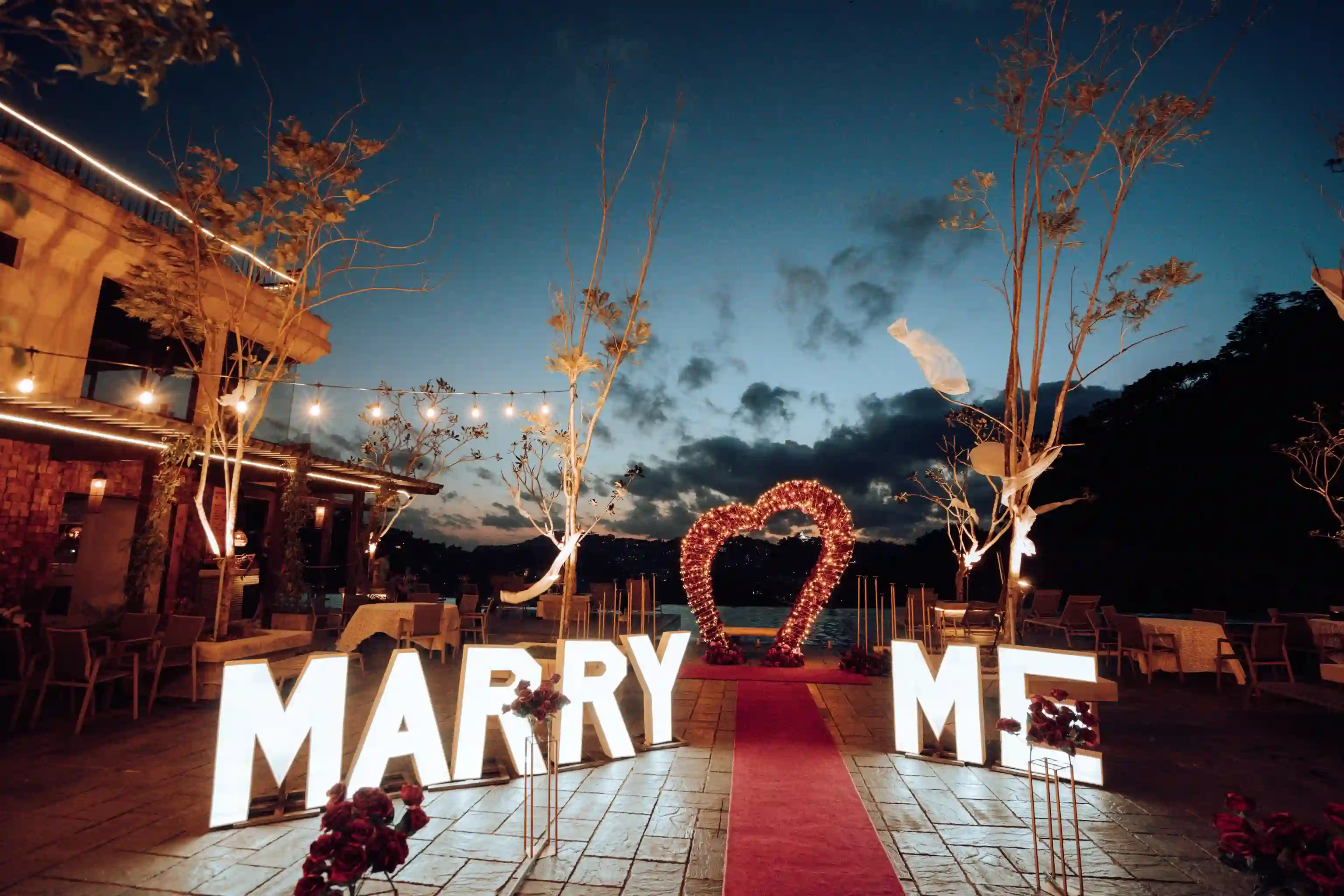 Outdoor Evening Reception Dinner with Fairy Lights
